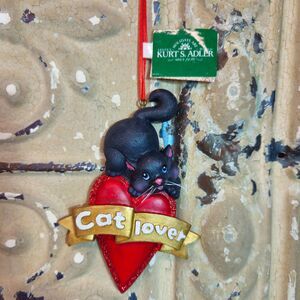 NWT Kurt Adler Black Cat on Heart "Cat Lover" Christmas Tree Ornament